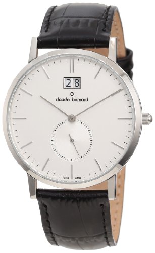 Claude Bernard Men's 64006 3 AIN Classic Gents Black Leather Silver Dial Date Watch
