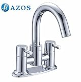 AZOS 洗面器の蛇口 2 孔 黄銅製 銀色 台付 冷熱混合水栓 浴室・トイレ用金具 MPEK001-2