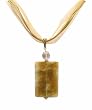 Necklace - N17 - Genuine Semi Precious Gemstone on Five-Strand Organza and Cotton Cord + 2" Extension Chain - Rectangular Shape ~ Tri-Color Jade