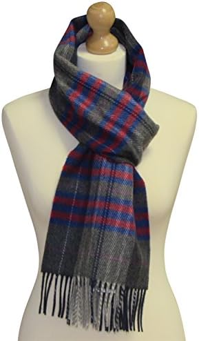 Irish Merino Cashmere Wool Scarf by John Hanly Ireland. 78" x 10" Long Scarf for Men and Women (Dark grey paid with red, royal blue and pink)