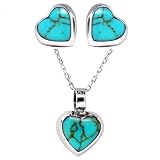 Sterling Silver Turquoise Inlay Heart-Shaped Button Earrings and Matching Pendant Set, 16