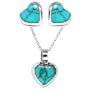 Sterling Silver Turquoise Inlay Heart-Shaped Button Earrings and Matching Pendant Set, 16"