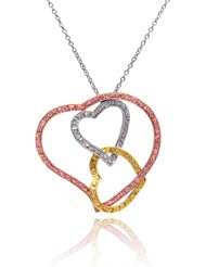 Lovely Triple Heart Necklace, Made with Silver,Yellow, and Rose Gold, Includes Adjustable 16 or 18 Inch Rolo Chain , Comes in a Gift Pouch and Box.