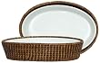 Woven Rattan Oval Basket with Medium White Ceramic Baker 12 1/2" x 9 1/4" x 2 3/4"H