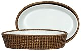 Woven Rattan Oval Basket with Medium White Ceramic Baker 12 1/2" x 9 1/4" x 2 3/4"H