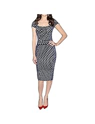Short Sleeves Square Neck Belted Knee Length Polka Dot Print Bodycon Dress/Tunic 