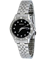Seiko Black Dial Stainless Steel Ladies Watch SXDF09