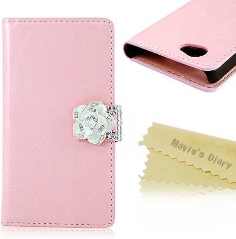 Mavis's Diary patent PU Leather Wallet Type with Crystal Camellias Magnetic Snap Flip Case Cover for Sony Xperia Z1 Compact (Z1 Mini) with Soft Clean Cloth (Pink)