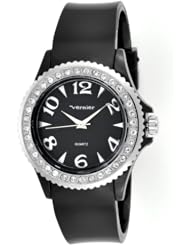 Vernier Womens VNR1906 Easy Read Black Silicon Strap Stone Accent Watch