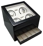 JPCommerce hd005-black Heiden Quad Watch Winder with Drawer - Black Wood