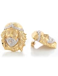 14k Two Tone Real Gold Jesus Christ Head Religious 2.15cm Post Earrings