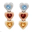 Heart Earrings With 0.70ctw Precious Stones - Genuine Citrines, Garnets and Topazes Made in Three tone Gold Length 15.0mm