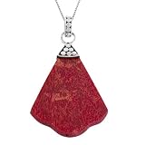 Exquisite Red Sea Coral 925 Sterling Silver Pendant W/ 18 Inch Box Chain