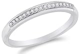10K White Gold Diamond Wedding Band Ring - w/ Micro Pave Set Round Diamonds - (1/20 cttw)