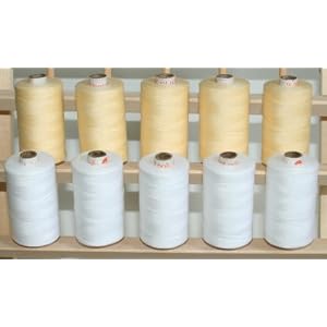 LARGE-WHITE-AND-ECRU-Spools-of-3-PLY-Polyester-Sewing-Quilting-Serger-threads