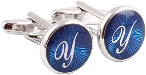 Men's Shirts Cufflinks Alphabet Letter Round Color Silver (Y)