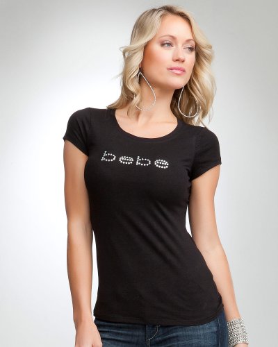 Bebe Bebe Logo Basic Rhinestone Tee Black Size X-Small