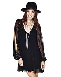 Sexy V-neck General Print Chiffon Slit Backless Above the Knee Long Sleeves Off the Shoulder Mini Dress 