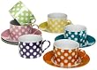 Yedi Houseware Classic Coffee and Tea White Dots Teacups and Saucers, Set of 6