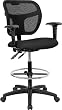 Black Fabric and Mesh Drafting Stool with Arms [WL-A7671SYG-BK-AD-GG]
