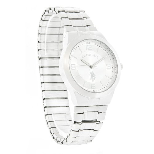 U.S. Polo Assn Mens Silver Dial Expansion Bracelet Dress Quartz Watch USC80063