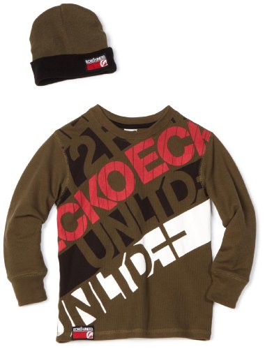 Ecko Boys 8-20 Diagone Thermal Top with Beanie, Olive, X-Large