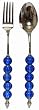 Decorative Stainless Steel Salad Servers Blue Glass Bead Handles