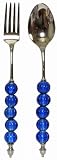 Decorative Stainless Steel Salad Servers Blue Glass Bead Handles
