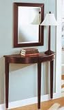 Cherry Finish Hall Table Entryway Mirror Lamp Set