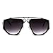 Art Deco Nouveau Funky Futuristic Racer Double Rim Sunglasses Black Silver Smoke