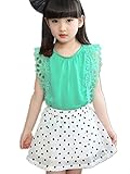 【TPGROWIN】 子供服 ガールズ ベビー ブラウス スカート セット レース ドット柄 キッズ 女の子 女児 入園式 入学式 お出かけ 洋服 (140, グリーン)
