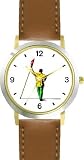 Golf Caddie or Caddy Holding the Flag - Golf Theme - WATCHBUDDY® DELUXE TWO-TONE THEME WATCH - Arabic Numbers - Brown Leather Strap-Size-Large ( Men's Size or Jumbo Women's Size )