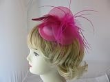 Cute Mini Hot pink Top Hat fascinator on Clip Net bow & feathers decoration.Wedding ,Ladies day, Special occasion .