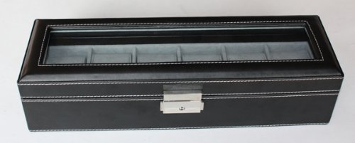 ELEGANT 6 PIECE BLACK LEATHERETTE WATCH GLASS TOP DISPLAY CASE
