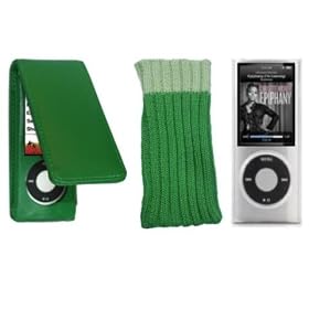 New 5th Generation Nano Green Flip Case + Green Sock & Crystal Ice Box Case Cover For the New Apple iPod 5G Nano with Camera (Sep 2009) 8GB & 16GB