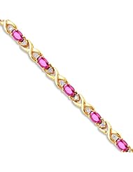 14k White Gold Natural Pink-Topaz And Diamond Tennis Bracelet