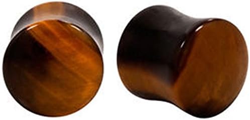 Pair Of Double Flare Organic Red Tigers Eye Stone Ear Plug Piercings 2g (6mm)