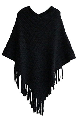 SEXYARN Women's Batwing Tassels Poncho Cape Winter Knit Sweater Cloak