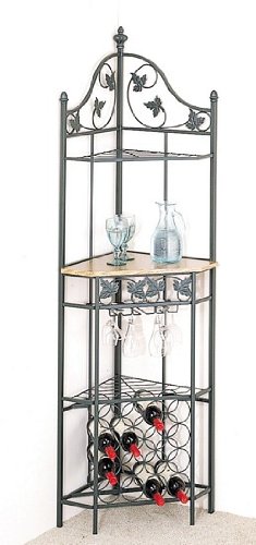 All new item Corner green sanded metal finish wine rack shelf with glass rack