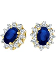 14K Yellow Gold Oval Sapphire and Diamond Earrings