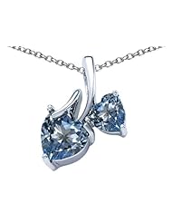 Original Star K (tm) 8mm and 6mm Heart Shape Simulated Aquamarine Double Hearts Pendant in 925 Sterling Silver