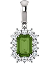 18K White Gold 7.00x5.00mm Emerald Cut Green Tourmaline and Diamond Pendant -- LIFETIME WARRANTY