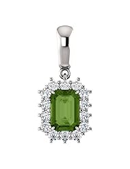 10K White Gold 7.00x5.00mm Emerald Cut Green Tourmaline and Diamond Pendant -- LIFETIME WARRANTY