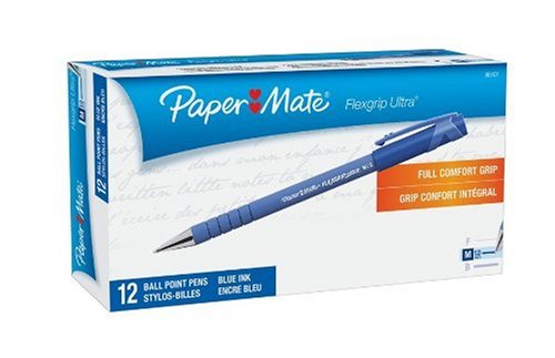 Paper Mate Flexgrip Ultra Stick Medium Point Ballpoint Pens, 12 Blue Ink Pens (9610131)