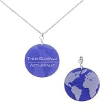SilverEco Blue Globe Think Globally Act Locally Pendant on 16in Chain Necklace