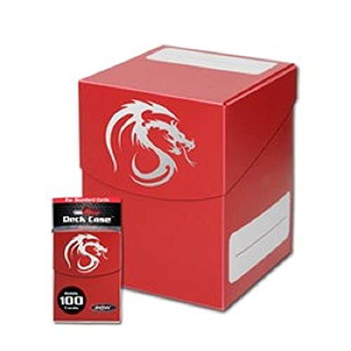 BCW LARGE RED Deck Case for Collectable Gaming Cards like Magic The Gathering MTG, Pokemon, YU-GI-OH!, &amp; More. Dragon Graphic on BOX.