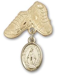 14kt Gold Baby Badge with Miraculous Charm and Baby Boots Pin