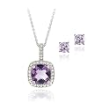 Sterling Silver 2.85ct Amethyst & Diamond Accent Square Necklace & Earrings Set