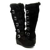 Buckled! Furry Wedge Winter Knee Boots Women Vegan Black 41UIPN%2BujcL. SL160 Buckled! Furry Wedge Winter Knee Boots Women Vegan Black