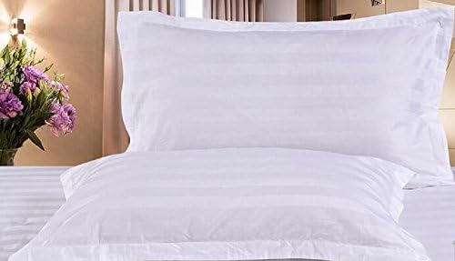 Set of 4 Pillowcases, White Striped, Standard (20"x30") 100% Cotton, 400-thread-count